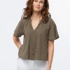 Blouse ample coton kaki