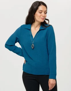 Blouse col polo bleu