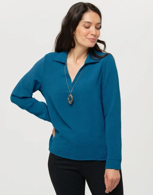 Blouse col polo bleu