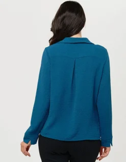 Blouse col polo bleu
