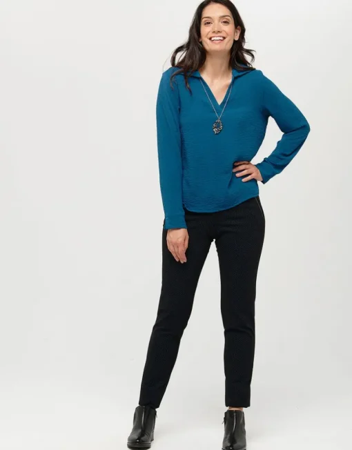 Blouse col polo bleu