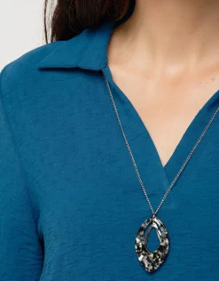 Blouse col polo bleu