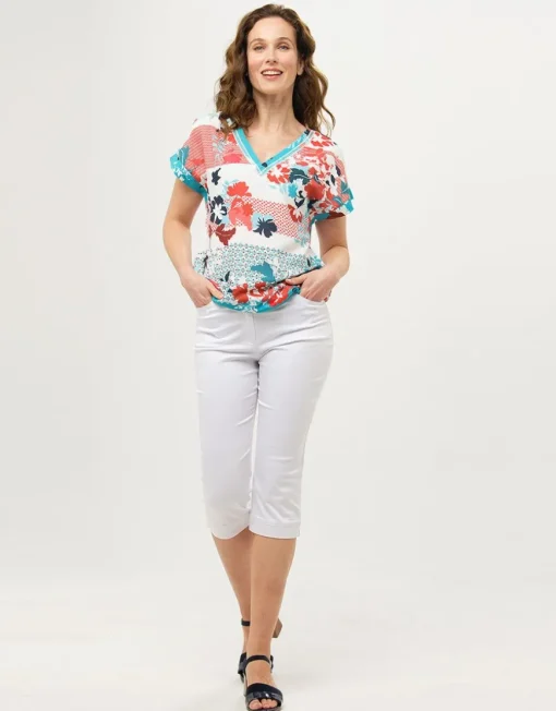 Blouse col V fleurie