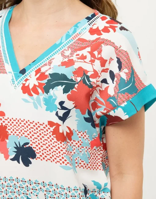 Blouse col V fleurie