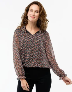 Blouse crépon noir rouge