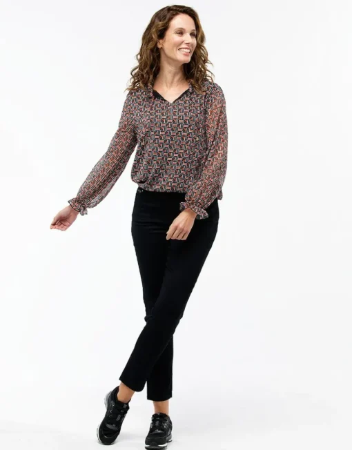 Blouse crépon noir rouge
