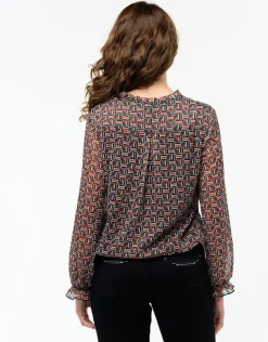Blouse crépon noir rouge