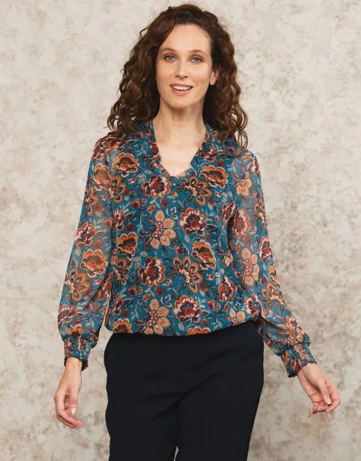 Blouse motif floral bleu
