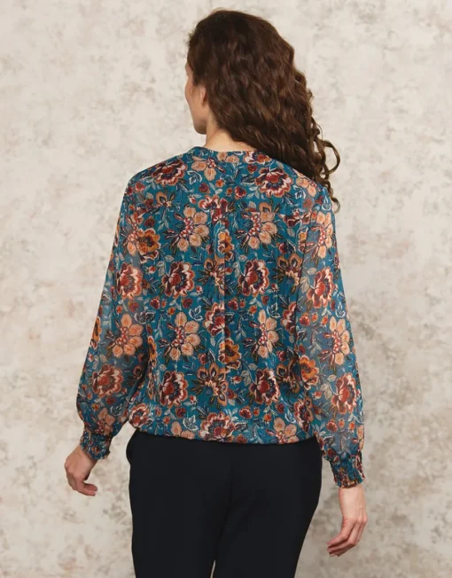 Blouse motif floral bleu