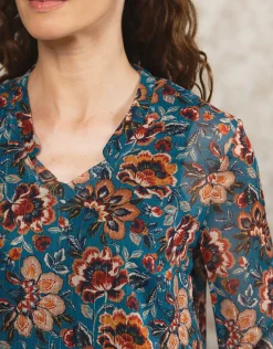 Blouse motif floral bleu