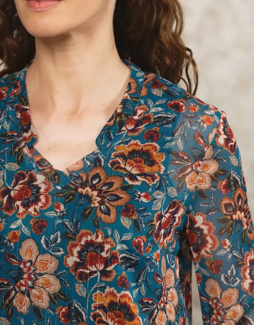 Blouse motif floral bleu