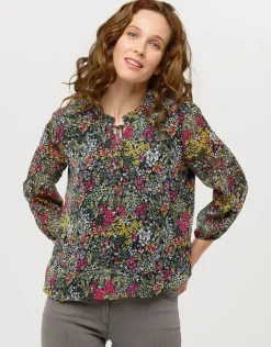 Blouse voile vert fleuri