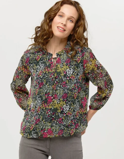 Blouse voile vert fleuri