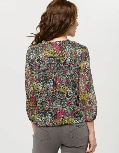 Blouse voile vert fleuri