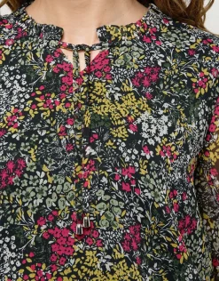Blouse voile vert fleuri
