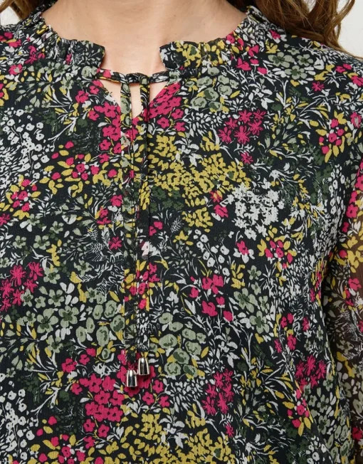 Blouse voile vert fleuri