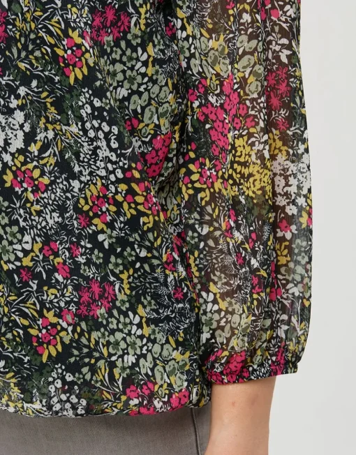 Blouse voile vert fleuri