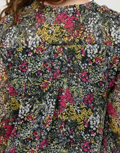 Blouse voile vert fleuri