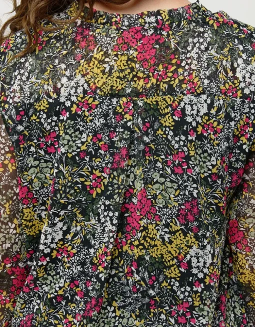 Blouse voile vert fleuri