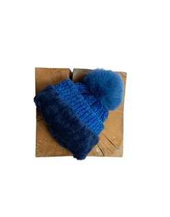 Bonnet pompon bleu