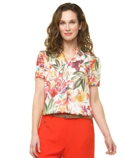 Chemisier orange fleurs