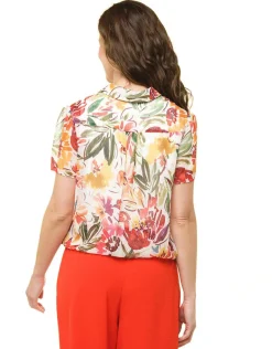 Chemisier orange fleurs
