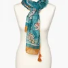 Foulard vert ocre fleuri