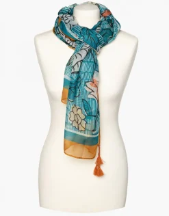 Foulard vert ocre fleuri