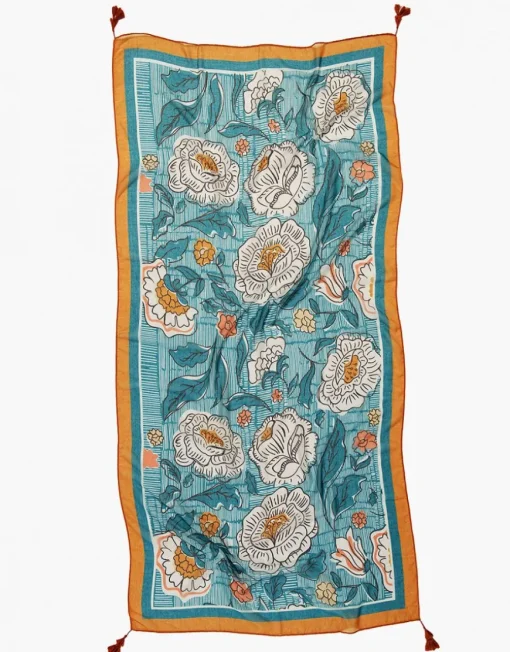Foulard vert ocre fleuri