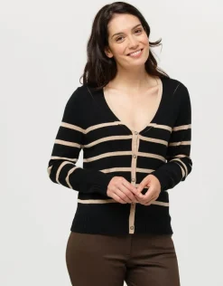 Gilet rayé noir beige