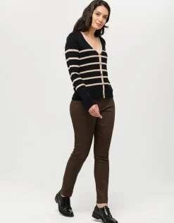 Gilet rayé noir beige