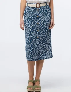 Jupe midi bleu imprimé