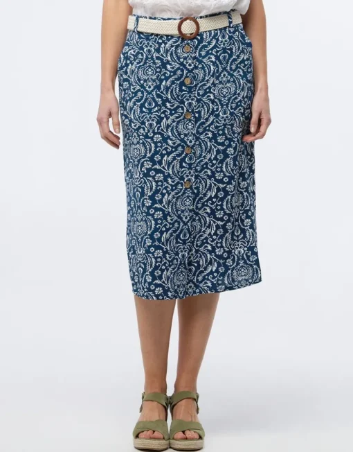 Jupe midi bleu imprimé