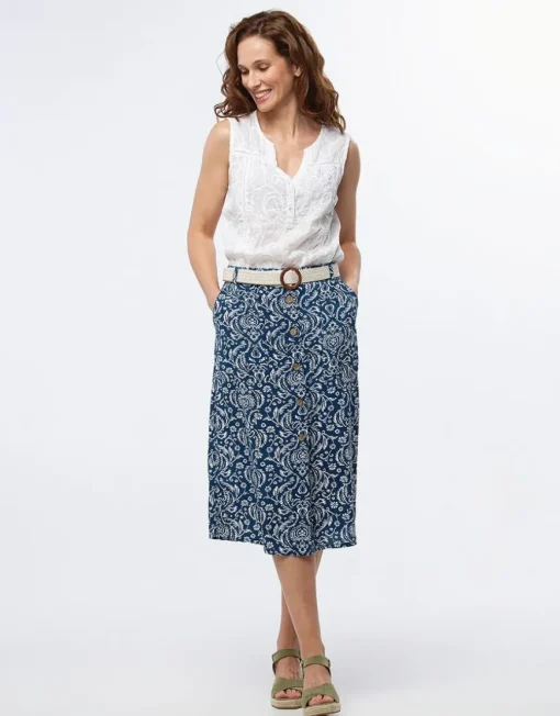 Jupe midi bleu imprimé