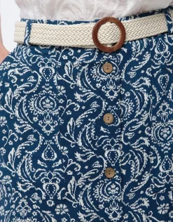 Jupe midi bleu imprimé