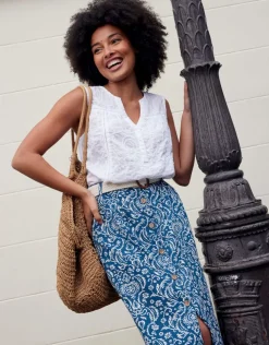 Jupe midi bleu imprimé