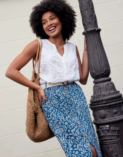 Jupe midi bleu imprimé
