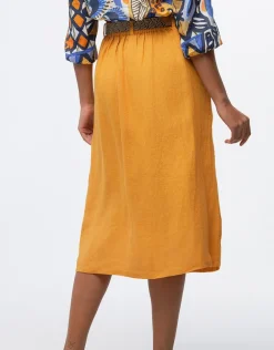 jupe midi lin ocre