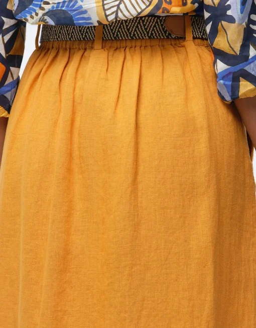 jupe midi lin ocre