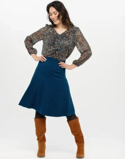 Jupe plissée maille bleue