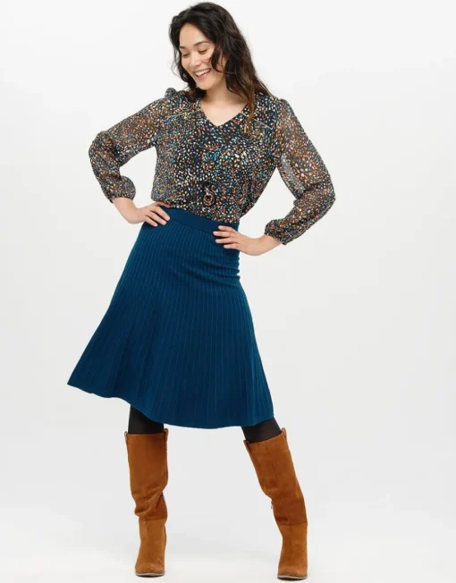 Jupe plissée maille bleue