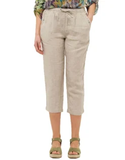 Pantacourt beige 100% lin