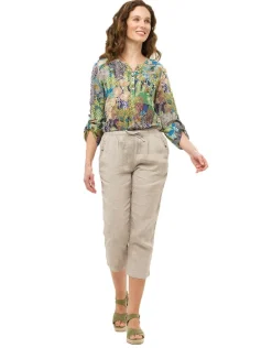 Pantacourt beige 100% lin