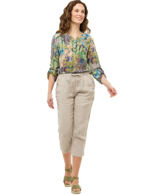 Pantacourt beige 100% lin