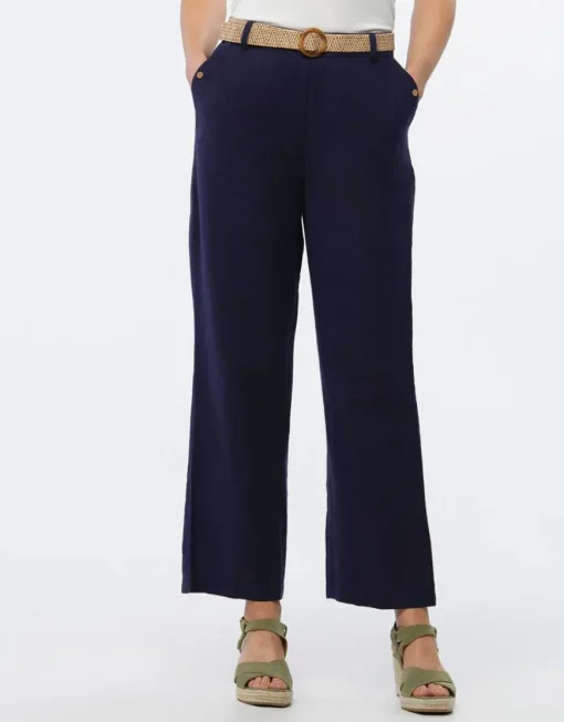 Pantalon lin bleu 7/8ème