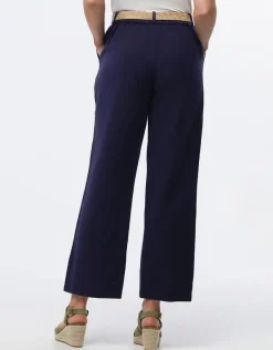 Pantalon lin bleu 7/8ème