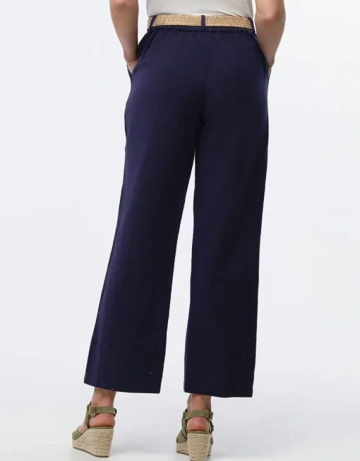 Pantalon lin bleu 7/8ème