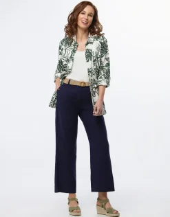 Pantalon lin bleu 7/8ème