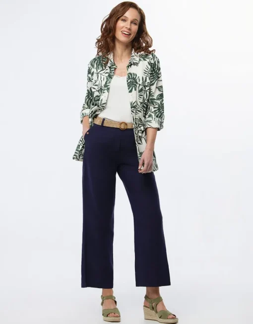 Pantalon lin bleu 7/8ème