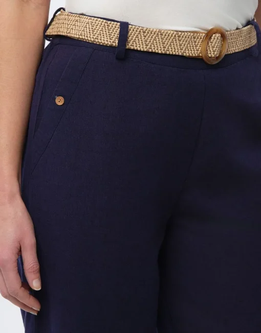 Pantalon lin bleu 7/8ème